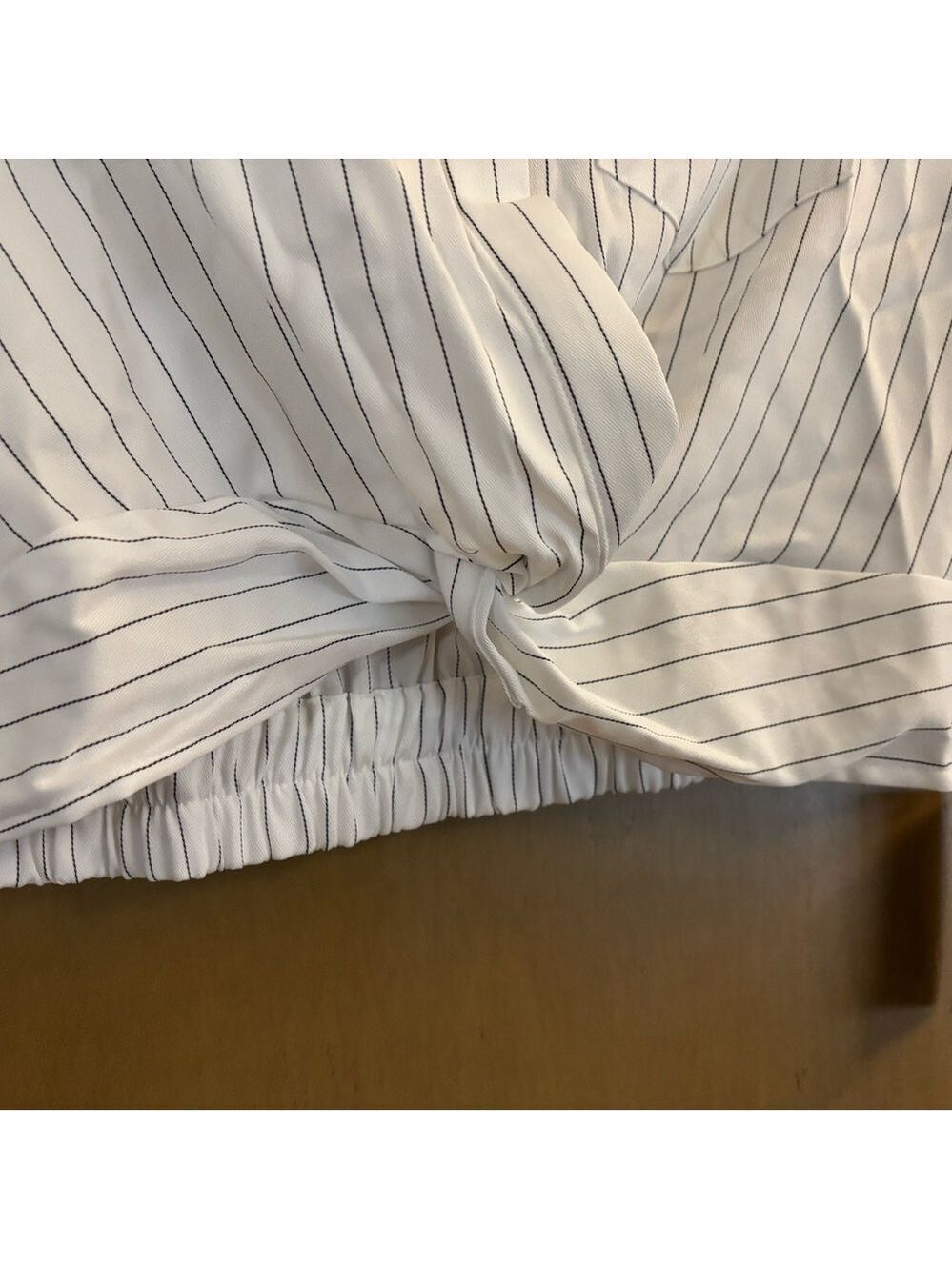 Cupshe White Pinstripe Short-Sleeve Twist-Front Shirt - Picture 5 of 8